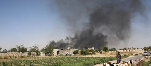 A young Syrian shepherd leads his flock on June 14, 2016 as smoke billows from a farm following a reported airstrike in Sheifuniya, near the rebel-held town of Douma, east of the capital Damascus A young Syrian shepherd leads his flock on June 14, 2016 as smoke billows from a farm following a reported airstrike in Sheifuniya, near the rebel-held town of Douma, east of the capital Damascus - Sputnik International