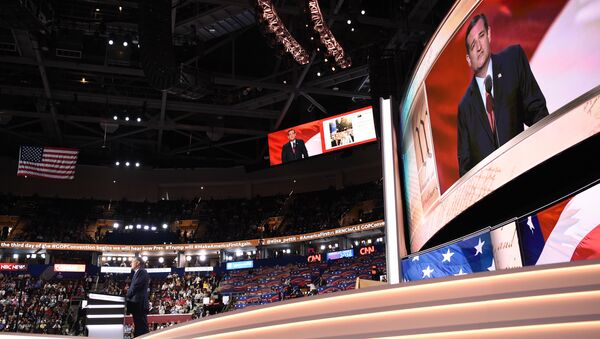 Senator Ted Cruz addresses delegates on day three of the Republican National Convention at the Quicken Loans Arena in Cleveland, Ohio on July 20, 2016. - Sputnik International
