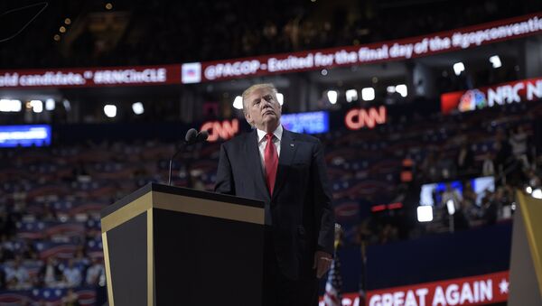 Republican presidential candidate Donald Trump looks on during the Republican National Convention on July 21, 2016, in Cleveland, Ohio - Sputnik International