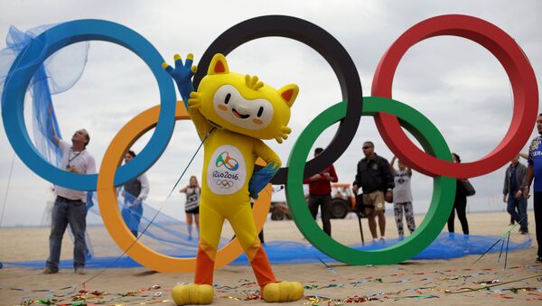 The 2016 Rio Olympics mascot Vinicius attends the inauguration ceremony of the Olympic Rings placed at the Copacabana Beach in Rio de Janeiro, Brazil, July 21, 2016. - Sputnik International