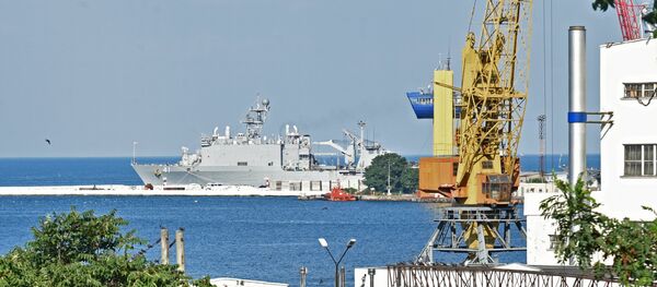 The USS Whidbey Island dock landing ship which arrived for the Sea Breeze 2016 exercise is seen here in Odessa port. The USS Whidbey Island dock landing ship which arrived for the Sea Breeze 2016 exercise is seen here in Odessa port. - Sputnik International