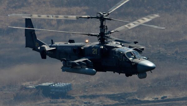 Ka-52 Alligator attack helicopter and Bal coastal missile system during bilateral drill of the Pacific Fleet's naval infantry brigade and the motor-rifle brigade of the 5th Combined Arms Army of the Eastern Military District - Sputnik International