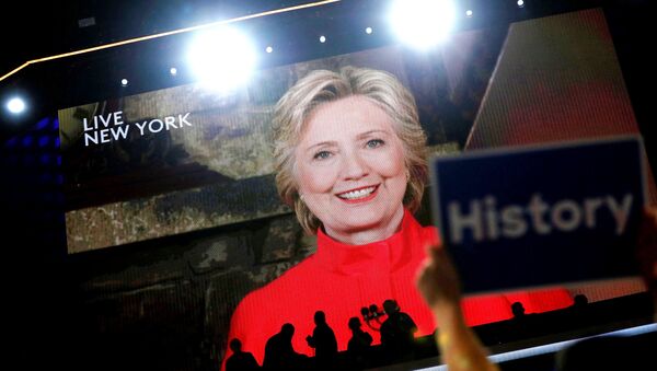 Democratic presidential nominee Hillary Clinton addresses the Democratic National Convention via a live video feed from New York during the second night at the Democratic National Convention in Philadelphia, Pennsylvania, US, July 26, 2016. - Sputnik International
