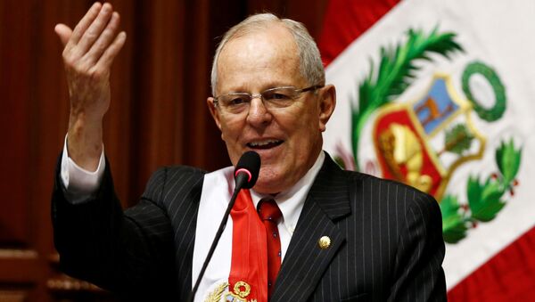 Peru's President Pedro Pablo Kuczynski gestures while addressing the audience after receiving the presidential sash during his inauguration ceremony in Lima, Peru, July 28, 2016 - Sputnik International