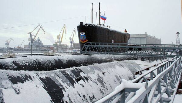 The Yury Dolgoruky nuclear-powered submarine seen during the ceremony of St.Andrew's flag-hoisting in the Sevmash shipyards, Severodvinsk. (File) - Sputnik International