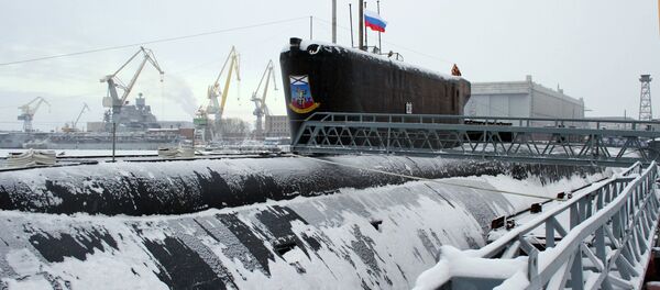 The Yury Dolgoruky nuclear-powered submarine seen during the ceremony of St.Andrew's flag-hoisting in the Sevmash shipyards, Severodvinsk. (File) - Sputnik International