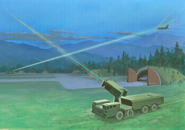 Soviet Mobile Lasers Defending an Airfield. Visualization from a DoD report on the Soviet military's potential capabilities, 1980s. Soviet Mobile Lasers Defending an Airfield. Visualization from a DoD report on the Soviet military's potential capabilities, 1980s. - Sputnik International