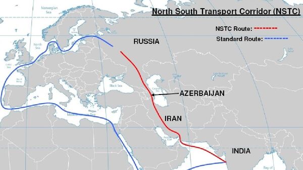 Map of North South Transport Corridor route vs standard route from India - Sputnik International