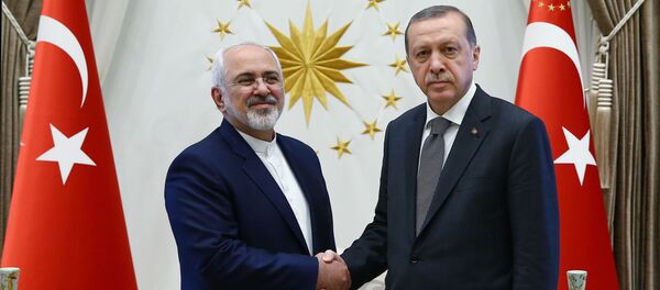 Turkish President Recep Tayyip Erdogan, right, shake hands with the Iranian Foreign Minister Mohammad Javad Zarif, during their meeting in Ankara, Friday, Aug. 12, 2016 - Sputnik International
