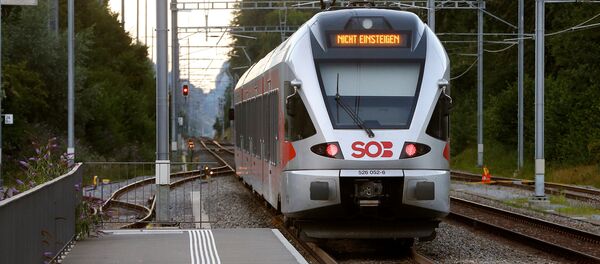 A display reading  Do not enter is seen after a 27-year-old Swiss man's attack on a Swiss train at the railway station in the town of Salez, Switzerland August 13, 2016 - Sputnik International