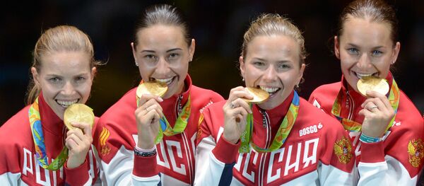 The Russian female's sabre fencing team which won gold at Rio Olympics The Russian female's sabre fencing team which won gold at Rio Olympics - Sputnik International