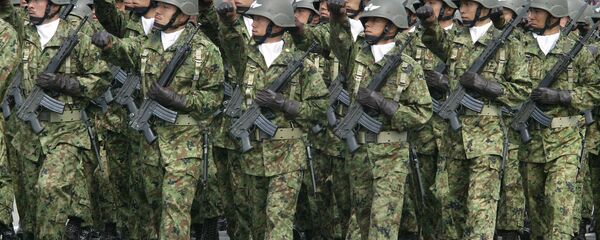 Troops of Japan Grand Self-Defense Force (JGSDF) 1st Airborne Brigade march during an inspection parade for the JGSDF Eastern Army 44th anniversary celebration at Asaka training field, suburban Tokyo. Troops of Japan Grand Self-Defense Force (JGSDF) 1st Airborne Brigade march during an inspection parade for the JGSDF Eastern Army 44th anniversary celebration at Asaka training field, suburban Tokyo. - Sputnik International