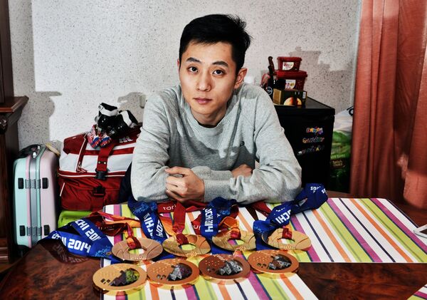Six-time Olympic champion of Russia in short-track Viktor Ahn shows his medals during an interview given in a hostel of the Olympic Reserve Training School. (File) Six-time Olympic champion of Russia in short-track Viktor Ahn shows his medals during an interview given in a hostel of the Olympic Reserve Training School. (File) - Sputnik International