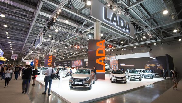 LADA pavilion at the 2016 Moscow International Automobile Salon at Crocus Expo in Moscow. AvtoVaz has significantly expanded its lineup of contemporary car designs in recent years. - Sputnik International