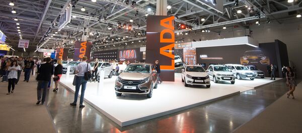 LADA pavilion at the 2016 Moscow International Automobile Salon at Crocus Expo in Moscow. AvtoVaz has significantly expanded its lineup of contemporary car designs in recent years. LADA pavilion at the 2016 Moscow International Automobile Salon at Crocus Expo in Moscow. AvtoVaz has significantly expanded its lineup of contemporary car designs in recent years. - Sputnik International