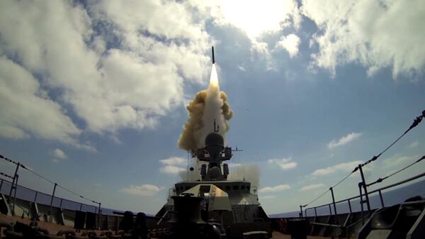 A Russian Navy ship launches a Kalibr cruise missile at the Jabhat Al-Nusra terrorist groupfrom the Mediterranean Sea. File photo A Russian Navy ship launches a Kalibr cruise missile at the Jabhat Al-Nusra terrorist groupfrom the Mediterranean Sea. File photo - Sputnik International