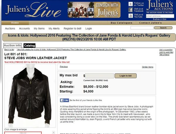 Steve Jobs Leather Jacket Auction Steve Jobs Leather Jacket Auction - Sputnik International