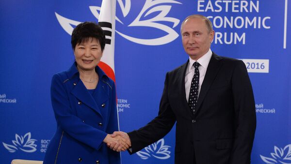 September 3, 2016. Russian President Vladimir Putin during a meeting with South Korean President Park Geun-hye as part of the Eastern Economic Forum. - Sputnik International