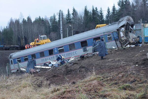 The crash site of the Nevsky Express passenger train with several cars derailed in Tver Region on its way from Moscow to St Petersburg (File) The crash site of the Nevsky Express passenger train with several cars derailed in Tver Region on its way from Moscow to St Petersburg (File) - Sputnik International