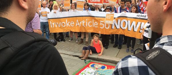 Protesters in London are calling on the government to invoke Article 50, initiating Britain’s exit from the European Union. Protesters in London are calling on the government to invoke Article 50, initiating Britain’s exit from the European Union. - Sputnik International