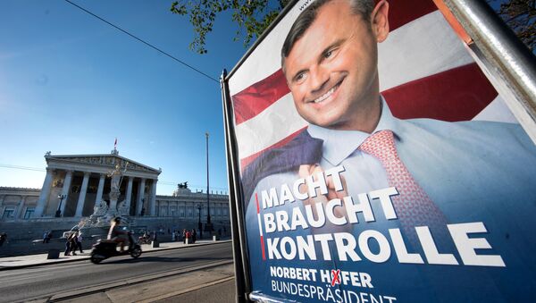 An election campaign poster of the presidential candidate Norbert Hofer from the far-right Freedom Party (FPOe) is pictured on August 31, 2016 in Vienna - Sputnik International