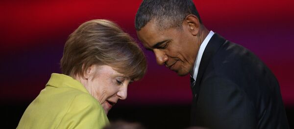 US President Barack Obama and German Chancellor Angela Merkel attend during the official opening ceremony of the Hanover industry Fair at the Hannover Congress Center HCC in Hanover, on April 24, 2016. US President Barack Obama and German Chancellor Angela Merkel attend during the official opening ceremony of the Hanover industry Fair at the Hannover Congress Center HCC in Hanover, on April 24, 2016. - Sputnik International