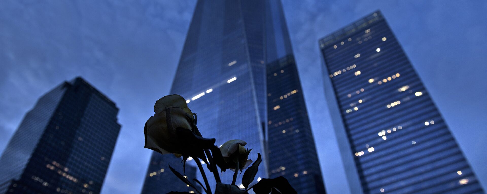 A view of One World Trade Center from the North Pool, which marks the former site of the North Tower of the World Trade Center, at Ground Zero the night before the 15th anniversary of the September 11, 2001 terrorist attacks in the United States in New York - Sputnik International, 1920, 07.09.2021