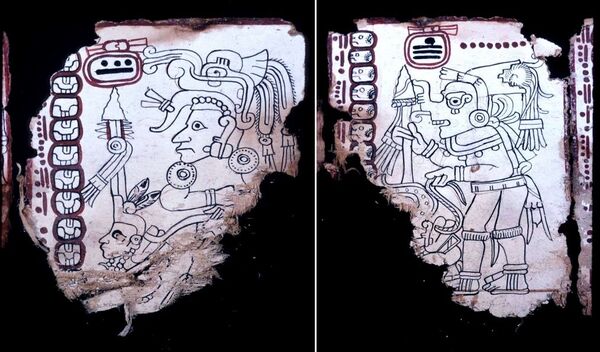 (L) A young deity, probably male but possibly female, is bedecked with an elaborate reptilian headdress and wears a tubular plug through the ear lobe. (R) God K, attired as a Toltec warrior. (L) A young deity, probably male but possibly female, is bedecked with an elaborate reptilian headdress and wears a tubular plug through the ear lobe. (R) God K, attired as a Toltec warrior. - Sputnik International