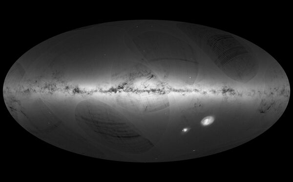 This photo provided by ESA shows an all-sky view of stars in our Galaxy – the Milky Way – and neighboring galaxies, based on the first year of observations from ESA’s Gaia satellite from July 2014 to September 2015 This photo provided by ESA shows an all-sky view of stars in our Galaxy – the Milky Way – and neighboring galaxies, based on the first year of observations from ESA’s Gaia satellite from July 2014 to September 2015 - Sputnik International