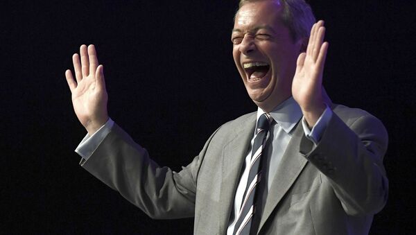 Nigel Farage, the outgoing leader of the United Kingdom Independence Party (UKIP), reacts during the party's annual conference in Bournemouth, Britain, September 16, 2016. - Sputnik International