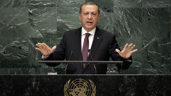 Turkey's President Recep Tayyip Erdogan addresses the 71st session of the United Nations General Assembly, at U.N. headquarters, Tuesday, Sept. 20, 2016. - Sputnik International