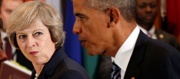 British Prime Minister Theresa May looks over toward U.S. President Barack Obama during the luncheon at the United Nations General Assembly in New York September 20, 2016. British Prime Minister Theresa May looks over toward U.S. President Barack Obama during the luncheon at the United Nations General Assembly in New York September 20, 2016. - Sputnik International