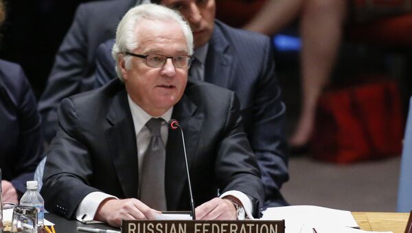 Vitaly Churkin Russian Ambassador to the United Nations speaks after the vote on a draft resolution for establishing a tribunal to prosecute those responsible for the MH17 flight during a Security council meeting at the United Nations Headquarters in New York on July 29, 2015 - Sputnik International