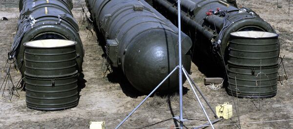 Bundled RSD-10 missiles prepared for demolition. (File) Bundled RSD-10 missiles prepared for demolition. (File) - Sputnik International