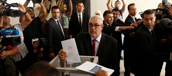 Abdelillah Benkirane, secretary-general of the Islamist Justice and Development party (PJD), casts his ballot at a polling station in Rabat October 7, 2016 Abdelillah Benkirane, secretary-general of the Islamist Justice and Development party (PJD), casts his ballot at a polling station in Rabat October 7, 2016 - Sputnik International