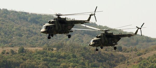 Mi-8 helicopters of the Russian Air Force during a joint battalion drill of the airborne units of Russia, Belarus and Serbia (File) - Sputnik International