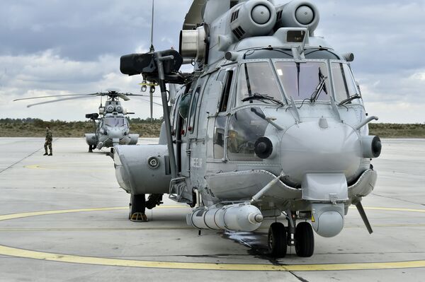 This picture taken on February 24, 2016, shows a French Caracal helicopter prior to an air-to-air refuelling exercise in Cazaux - Sputnik International