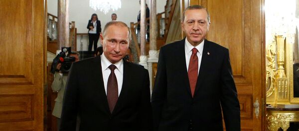 Russian President Vladimir Putin and his Turkish counterpart Tayyip Erdogan arrive for a joint news conference following their meeting in Istanbul, Turkey, October 10, 2016 Russian President Vladimir Putin and his Turkish counterpart Tayyip Erdogan arrive for a joint news conference following their meeting in Istanbul, Turkey, October 10, 2016 - Sputnik International
