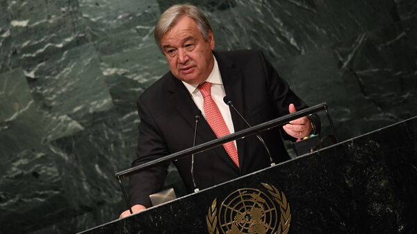 UN Secretary-General-designate Antonio Guterres speaks during the ceremony for the appointment of the Secretary-General during the 70th session of the General Assembly October 13, 2016 at the United Nations in New York - Sputnik International