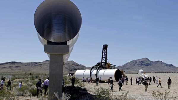 Hyperloop tubes are displayed during the first test of the propulsion system at the Hyperloop One Test and Safety site on May 11, 2016 in Las Vegas, Nevada - Sputnik International