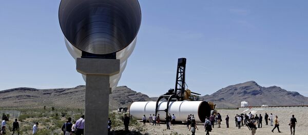 Hyperloop tubes are displayed during the first test of the propulsion system at the Hyperloop One Test and Safety site on May 11, 2016 in Las Vegas, Nevada Hyperloop tubes are displayed during the first test of the propulsion system at the Hyperloop One Test and Safety site on May 11, 2016 in Las Vegas, Nevada - Sputnik International