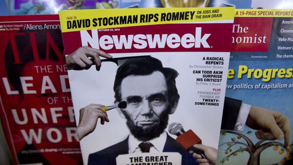 A copy of Newsweek is seen at Joe's Smoke, Thursday, Oct. 18, 2012, in Portland, Maine. Newsweek announced Thursday, Oct. 18, 2012 that it will end its print publication after 80 years and shift to an all-digital format in early 2013. Its last U.S. print edition will be its Dec. 31 issue. The paper version of Newsweek is the latest casualty of a changing world where readers get more of their information from websites, tablets and smartphones. - Sputnik International