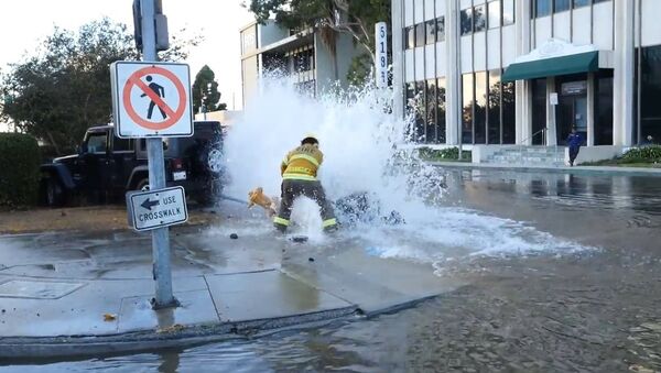 Jeep hits fire hydrant, I come just in time to catch the fireman getting it shut off - Sputnik International