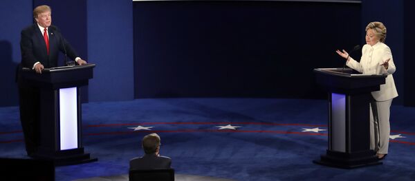 Democratic presidential nominee Hillary Clinton and Republican presidential nominee Donald Trump debate during the third presidential debate at UNLV in Las Vegas Democratic presidential nominee Hillary Clinton and Republican presidential nominee Donald Trump debate during the third presidential debate at UNLV in Las Vegas - Sputnik International
