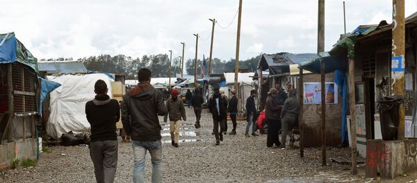 Migrants walks through the Jungle migrant camp in Calais, northern France, on October 22, 2016 Migrants walks through the Jungle migrant camp in Calais, northern France, on October 22, 2016 - Sputnik International