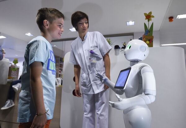 Pepper is a hospitable humanoid companion jointly invented in 2014 by French Aldebaran Robotics and Japanese SoftBank Group Corp. Such robots were “hired” as receptionists by the CHR Citadel hospital centers in Liege and AZ Damiaan in Ostend, Belgium to guide and inform visitors. - Sputnik International