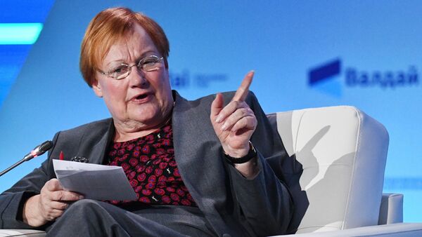 Minister of Foreign Affairs of Finland Tarja Halonen (ex-President of Finland) at the Plenary Session during 13th Annual Meeting of the Valdai Discussion Club in Sochi - Sputnik International