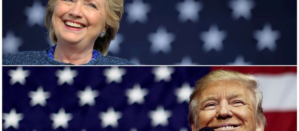US presidential nominees Hillary Clinton (top) and Donald Trump speak at campaign rallies in Cedar Rapids, Iowa, US October 28, 2016 and Delaware, Ohio October 20, 2016 in a combination of file photos. US presidential nominees Hillary Clinton (top) and Donald Trump speak at campaign rallies in Cedar Rapids, Iowa, US October 28, 2016 and Delaware, Ohio October 20, 2016 in a combination of file photos. - Sputnik International