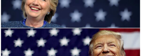 U.S. presidential nominees Hillary Clinton (top) and Donald Trump speak at campaign rallies in Cedar Rapids, Iowa, U.S. October 28, 2016 and Delaware, Ohio October 20, 2016 in a combination of file photos. - Sputnik International