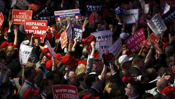 Trump supporters celebrate as election returns come in at Republican U.S. presidential nominee Donald Trump's election night rally in Manhattan, New York, U.S., November 8, 2016 - Sputnik International